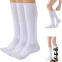 Walking Boot Socks Cotton 3Pairs, Replacement Socks Liner for Orthopedic Walker Brace Compatible with Air Cam Walkers and Fracture Boot for Men and Women Cast Surgical Leg Cover, White