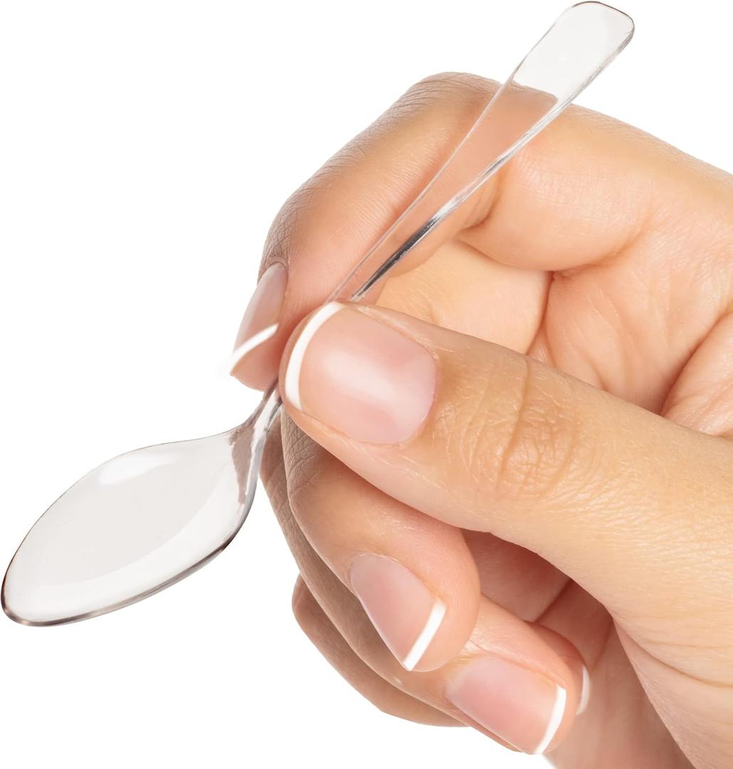 Loreso Plastic 50CT Mini Clear Dessert Spoons For Miniature Dessert Cups, Tasting Party, Sampling, Ice Cream, Small Catering Supplies - Reusable BPA Free, Pack of 50