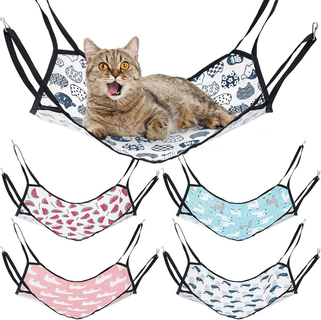 Shappy 5 Pcs Pet Hammock for Cage Hanging Pet Hammock Bed with Metal Hooks Cats Ferret Soft Bed Suitable for Guinea Pig Hamster Gerbil Kittens Cats Cage(Cute)