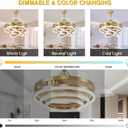 FIDGRA 42 Inch Retractable Ceiling Fan, Chandelier Ceiling Fans with Lights, Silent DC Motor, 6 Speeds, 3 Color Changing for Bedroom Living Room (Gold)