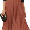 GRACE KARIN Pleated Midi Skirt for Women,Summer Chiffon Elastic High Waist Knee Length Skirts, Swing A-Line Boho Outfits (L)