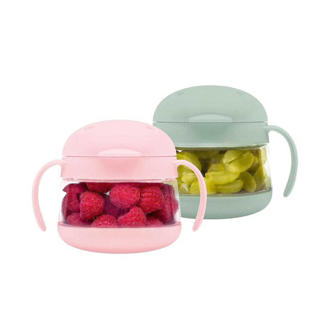 Ubbi Tweat Snack Containers for Kids & Toddlers, BPA-Free Tritan Spill-Proof Toddler Snack Cups, Portable Travel Food Storage, Summer Essentials for Kids, Sage Green & Blush Pink
