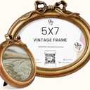 97 Decor Gold Oval Frame 5x7 - Vintage Picture Frames 5x7, Antique Bow Frame 5 x 7 With Glass Front For Tabletop Photo Display And Wall Hanging, Vintage Wall Decor