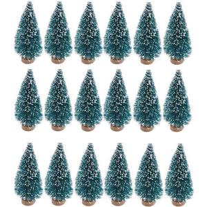 24 Mini Bottle Brush Christmas Trees with Wood Base, Artificial Plastic Mini Trees for Crafts, Winter Snow Ornaments for Christmas Table Party (Blue-Green)