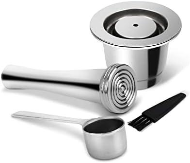 LIHONG Reusable Coffee Pods, Stainless Steel Reusable Espresso Capsules Compatible with Nespresso Original Line (1 pack) (1 cup+ Steel Spoon+ Tamper)