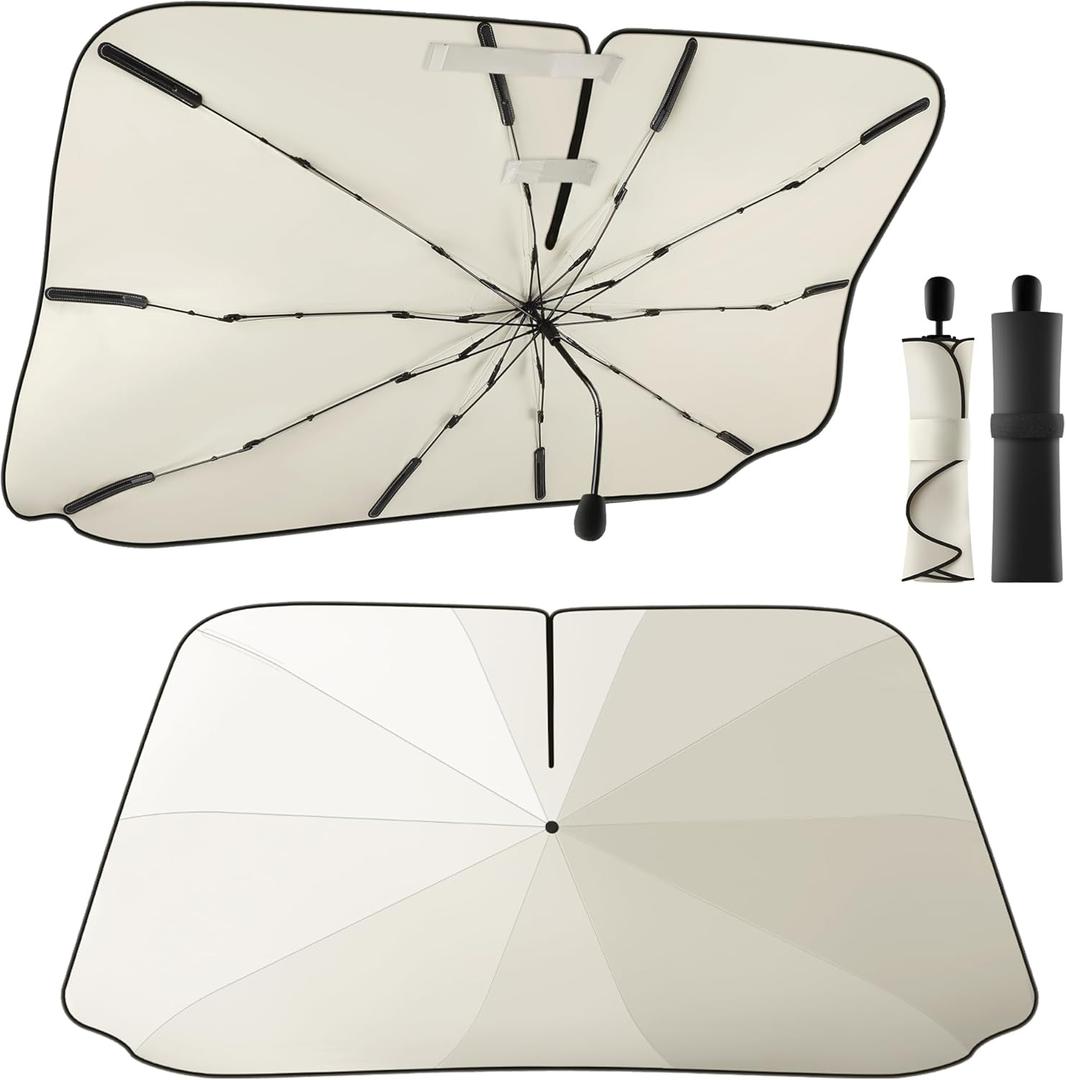 2025 Car Windshield Sun Shade Umbrella, 57"*33", Foldable Sun Shade for Car Windshield Umbrella, UPF 50+ and Heat Protection, Nano Cold Titanium Ice Silk Fabric. Universal Portable