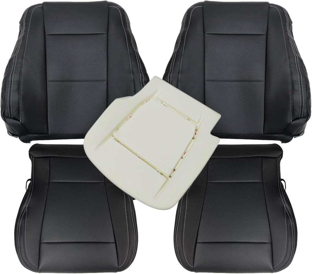 FZJDSD Black Driver & Passenger Bottom & Top Microfiber Leather Replacement Seat Cover & Seat Foam Cushion Compatible with Ford F150 Lariat 2015-2017 Compatible with Ford F250 F350 F450 F550 2017-2022