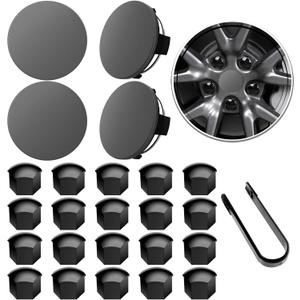 Wheel Center Caps for Tesla Model Y Model 3 19 Inch Model S 20 Inch Wheel Hub Caps Center Cover with 4 Hub Center Cap + 20 Lug Nut Cover + 1 Pack Wrench No Logo (Dark Grey)