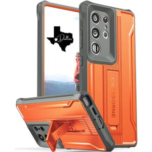 CaseBorne V Compatible with Samsung Galaxy S24 Ultra Case - [Extremely Rugged] [Military Grade 5-Layer Construction] with Built-in Stand - Orange/Gray