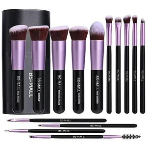 BS-MALL Makeup Brushes Premium Synthetic Foundation Powder Concealers Eye Shadows 14 Pcs Purple for Makeup Beginner or Professional with Travel Case