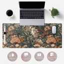 Flower Vintage Desk Pad Aesthetic Desk Mat Flower Mouse Pad Computer Big Mousepad Non-Slip Base Gaming Keyboard Giant Mouse Pad Computer Mat for Laptop Office with Stitched Eges 31.5x11.8 in