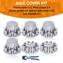 33mm Chrome ABS Flat Top Hub Cover Kit Axle Cover with 33mm Thread-on Lug Nut Covers 2 Front and 4 Rear Axle Wheel Covers and Removable Center Caps for Semi Trucks, Trailer, 1.3 inches