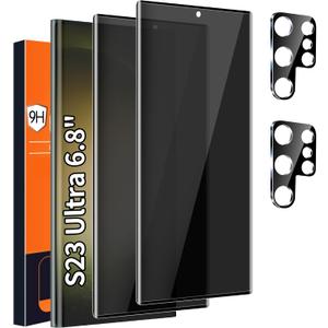 [2+2 Pack] Galaxy S23 Ultra Privacy Screen Protector, 9H Tempered Glass, Ultrasonic Fingerprint Support, 3D Curved, HD Clear Anti-Spy Film for Samsung S23 Ultra 5G Glass Screen Protector