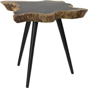 Deco 79 Wood Handmade Side End Accent Table Live Edge Top End Table with Black Metal Tripod Legs, Side Table 24" x 21" x 19", Brown