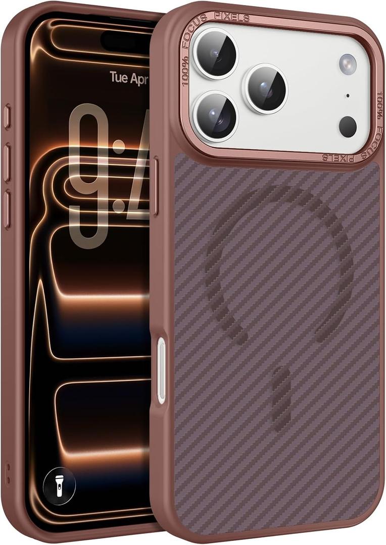 BENTOBEN Carbon Fiber for iPhone 17 Pro Case 2025 [Compatible with MagSafe] Magnetic Fashion Phone Case iPhone 17 Pro 6.3" Slim TPU Bumper with Drop Protection Women Men Cases Cover, Desert Titanium