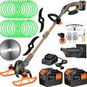 13" Electric Weed Wacker, 4 in 1 Cordless String Trimmer/Lawn Edger/Lawn Mower/Brush Cutter with Steel Gears, 2×21V 6.0Ah Batteries & Charger, 5.2 LBS Lightweight Grass Trimmer for Yard Garden