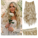 Halo Hair Extensions with Invisible Wire 20 Inch Beige Blonde Hair Extensions with Light Blonde Highlights and 4 Secure Clips Wavy Synthetic Hair extensions for Women Daily Part Use