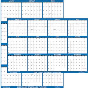 24" x 36" SwiftGlimpse 2026 Wall Calendar Erasable Large Wet & Dry Erase Laminated 12 Month Annual Yearly Wall Planner, Reversible, Horizontal/Vertical, Navy