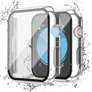 Misxi [2 Pack] Waterproof Case with Button for Apple Watch SE 3 (2025) SE 2 SE Series 6 Series 5 Series 4 40mm, Cover with Tempered Glass Screen Protector for iWatch, 1 Silver + 1 Transparent
