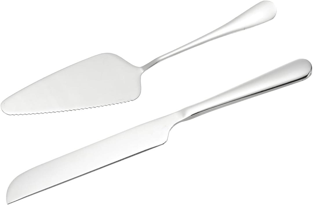 uxcell Cake Knife and Server Set, 10.6/9 Inch Cake Cutting Set, Stainless Steel Cake Serving Set Pastry for Pizza Cutter Spatula Birthday Bridal Party Gift, Silver