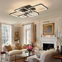 Shine LUEST Modern LED Ceiling Light Fixture Black Kitchen Lighting Fixtures Ceiling for Bedroom 31.5" Dimmable 6 Ring Square Ceiling Light for Kitchen with Remote Control for Living Room,Dining Room