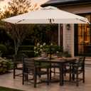 6.5 x 10ft Rectangular Patio Umbrella with Solar Lights, 16 LED Lighted Market Umbrella with Push-Button Tilt and Crank, 6 Sturdy Iron Ribs for Garden, Deck, Pool, Creamy White