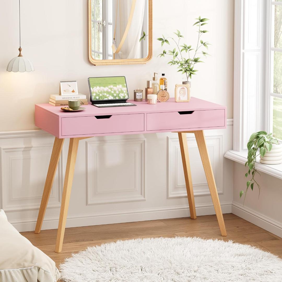 FOTOSOK Writing Desk with 2 Drawers, Small Cute Desk Makeup Vanity Table, 39.4L x 19.7W x 30.3H inches