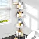 ALLZONE Corner Shower Caddy Tension Pole, 4-Tier Adjustable Shower Shelves, Rustproof Bathroom Shower Organizer Corner and Shower Racks for Inside Shower Storage, 56 to 113 Inch Height, Sliver