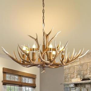 Antlers Chandelier 8 Light,Deer Chandelier Fixtures,Rustic Farmhouse Horn Antler Lighting for Living Room Bedroom Dining Room Kitchen Cafes,Bars,Kitchen Foyer(8 Lamp Arms+ 3 Arms), 8026-8Light