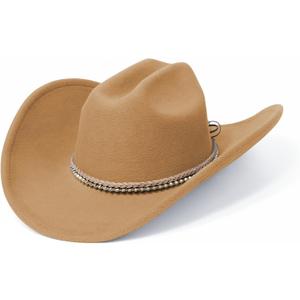 SAJUZEN Cowboy Hats for Women and Men with Wide Brim Felt Western Hats for Cowgirls and Cowboys (Medium, Camel)