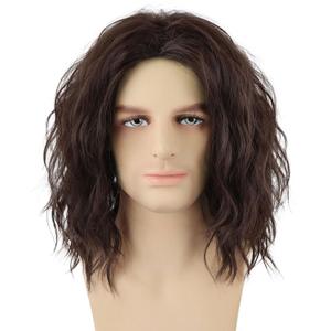 Short Brown Curly Wig for Men Middle Part Heat Resistant Synthetic Mens Wig for Costume Cosplay Halloween Party