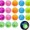 LED Light Up Bouncy Spiky Ball Flashing Squeaker Fidget Sensory Squeezy Antistress Toy, 18 Pcs 6 Color Blinking Squishy Stress Relief Massage Squeeze Balls for Adults Pets Play Or ADHD ADD Autism