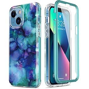 Esdot for iPhone 13 Case with Built-in Screen Protector, Military Grade Rugged Cover with Fashionable Designs for Women Girls, Protective Phone Case 6.1" Opal Marble Purple