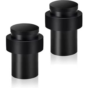 Door Stoppers, Floor Door Stops Black, 2 Inch(50mm) Stainless Steel, Modern Commercial Heavy Duty Solid Door Holder with Soft Rubber Bumper, Cylindrical Floor Mount Doorstops