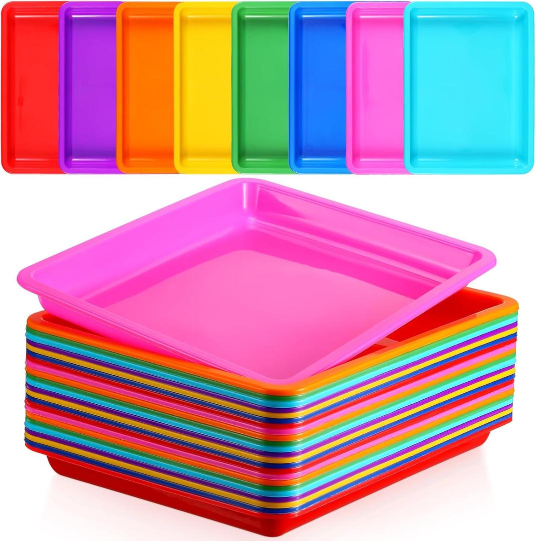 Maitys 24 Pcs Plastic Art Trays Activity Craft Tray Organizer Serving Tray Stackable Storage Sand Trays for School Painting Beads Office DIY Projects (11 x 8. 66 x 0. 98 Inch)(Colorful)