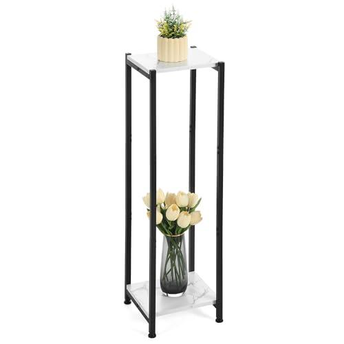 Dipion Extra Tall Plant Stand Indoor,40 Inch Plant Stands,2 Tier Metal Plant Stand with Heavy Duty Wood,Marble White and Black