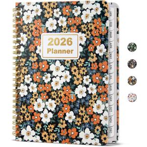 Timart 2026 Planner, January 2026 - December 2026, Weekly and Monthly Planner, Hardcover 2026 Calendar Planner Book with Tabs for Women, Perfect for Office School Home, A4 (8.5" x11")-Orange Floral