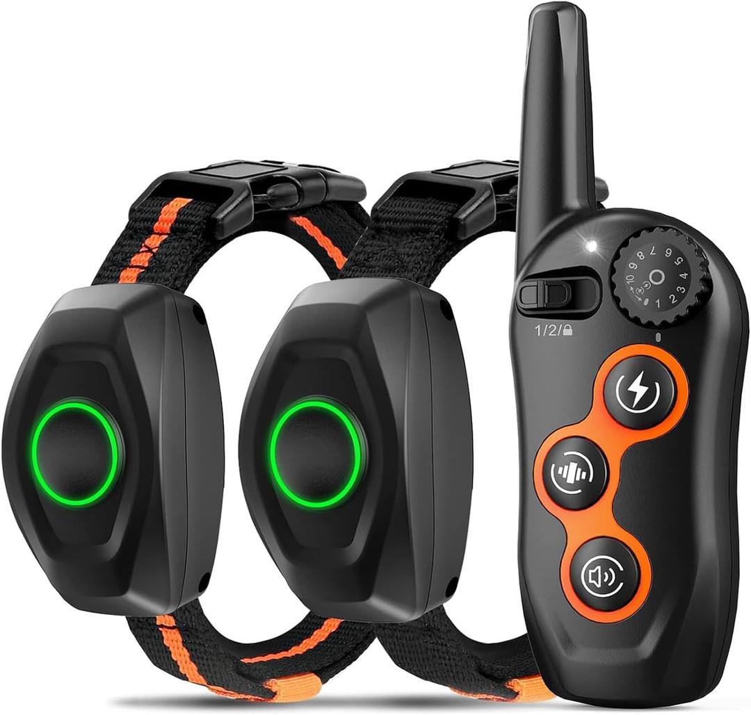 Dog Training Shock Collar for 2 Dogs with Remote Range 1300Ft, 3 Training Modes, Beep, Vibration, Shock, IPX7 Waterproof Rechargeable Electric for Small Medium Large Dogs