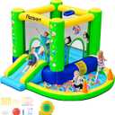 FBSPORT Inflatable Bounce House, Kids Bounce Castle Slide for Indoor Outdoor, Toddler Baby Jumper Bouncer, Kids Jumping Bouncy House with Blower, Ball Pit Pool, Basketball Hoop, Dart Game, Green