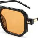 FEISEDY Vintage Square 70s Flat Aviator Sunglasses Women Men Classic Retro Stylish Frame UV400 Sunglasses B2622 (007 Black Frame & Orange Lens)