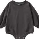 Baby Boy Girl Bubble Shirt Romper Outfit Short Sleeve Summer Bodysuit Top Newborn Oversized Crewneck Jumpsuit (3-6 Months, Solid Dark Gray Romper)