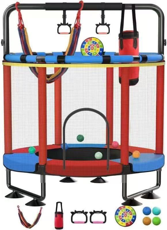 Trampoline for Kids, Upgrade Full Anti-Rust 440lbs Indoor Outdoor Toddler Trampoline with Net, 55" Adjustable Baby Toddler Trampolines Accessories Dart Board