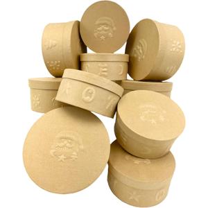 Expo International Value Pack of 12 Round Embossed Santa-2 pc. Set Craft Box, Natural
