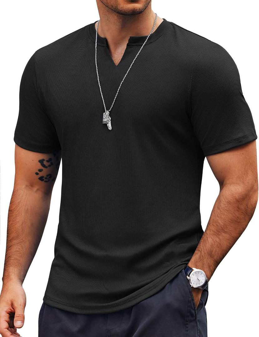 COOFANDY Mens Muscle T-Shirts V-Neck Slim Fit Workout Shirt Short Sleeve Longline Gym Athletic Tee Shirts (Black, XXXL)