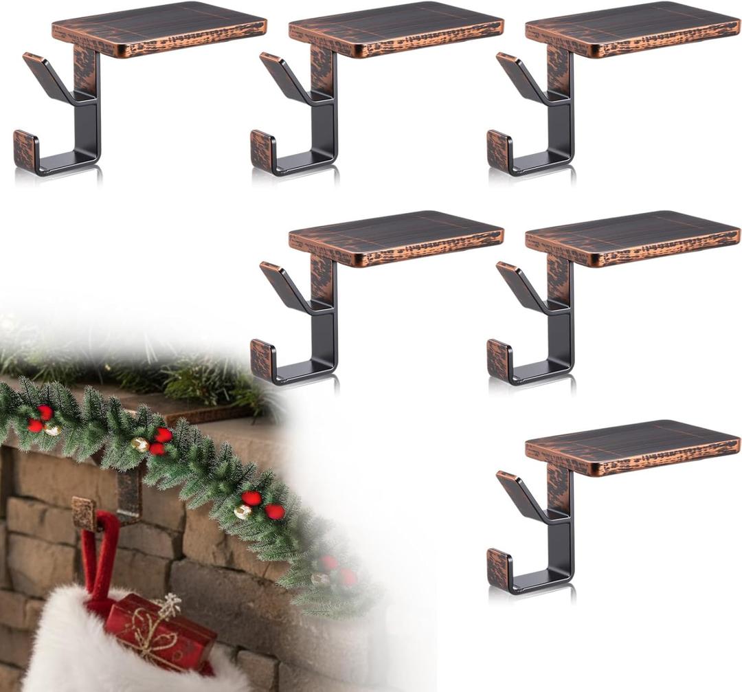 Chunful 6 Pcs 2 in 1 Fireplace Garland and Stocking Hangers Christmas Stocking Holder for Mantel Heavy Duty Metal Stocking Hanger Base for Fireplace Holiday Xmas Party Decor (Bronze)