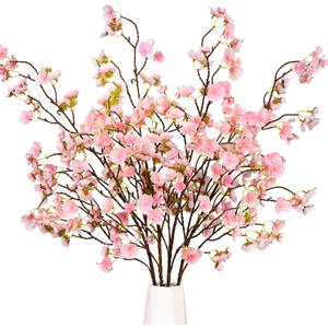 Sunm Boutique Faux Cherry Blossom Branches, Artificial Cherry Blossom Stems Cherry Blossom Flowers Vase Arrangements for Wedding Home Party Kitchen Decor, Light Pink, Set of 3