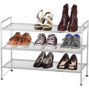 Simple Houseware 3-Tier Stackable Mesh Shoe Rack, Silver