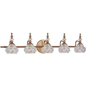 Brass 5-Light Bathroom Vanity Light, Vintage Bathroom Lighting Fixtures with Thick Crystal Glass Shade, Living Room