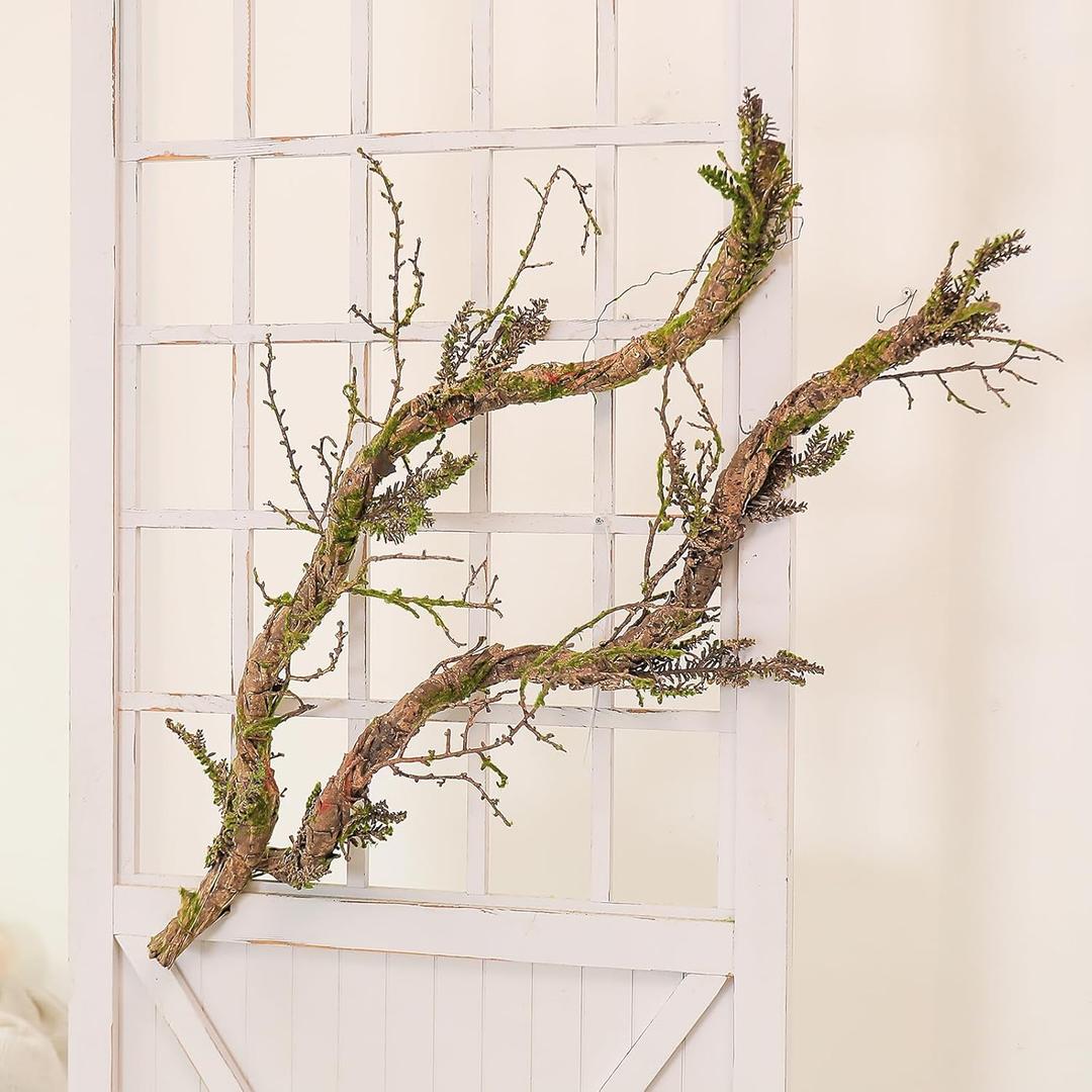 2Pcs 39.4inch Thick Bendable Artificial Tree Trunk Fake Large Wood Branches Twig Moss Grape Vine Garland Twisted Stick For Terrarium Outdoor Hanging Mantel Reptile Climbing Wall Yules Decorations