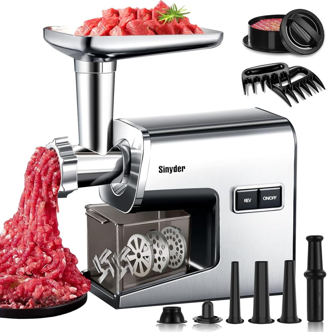 Electric Meat Grinder,3000 Max Stainless Steel Meat Mincer with 2 Blades,3 Grinding Plates,Food Pusher,Meat Claw,Sausage Stuffer Tubes & Kubbe Kit for Home & Kitchen Using